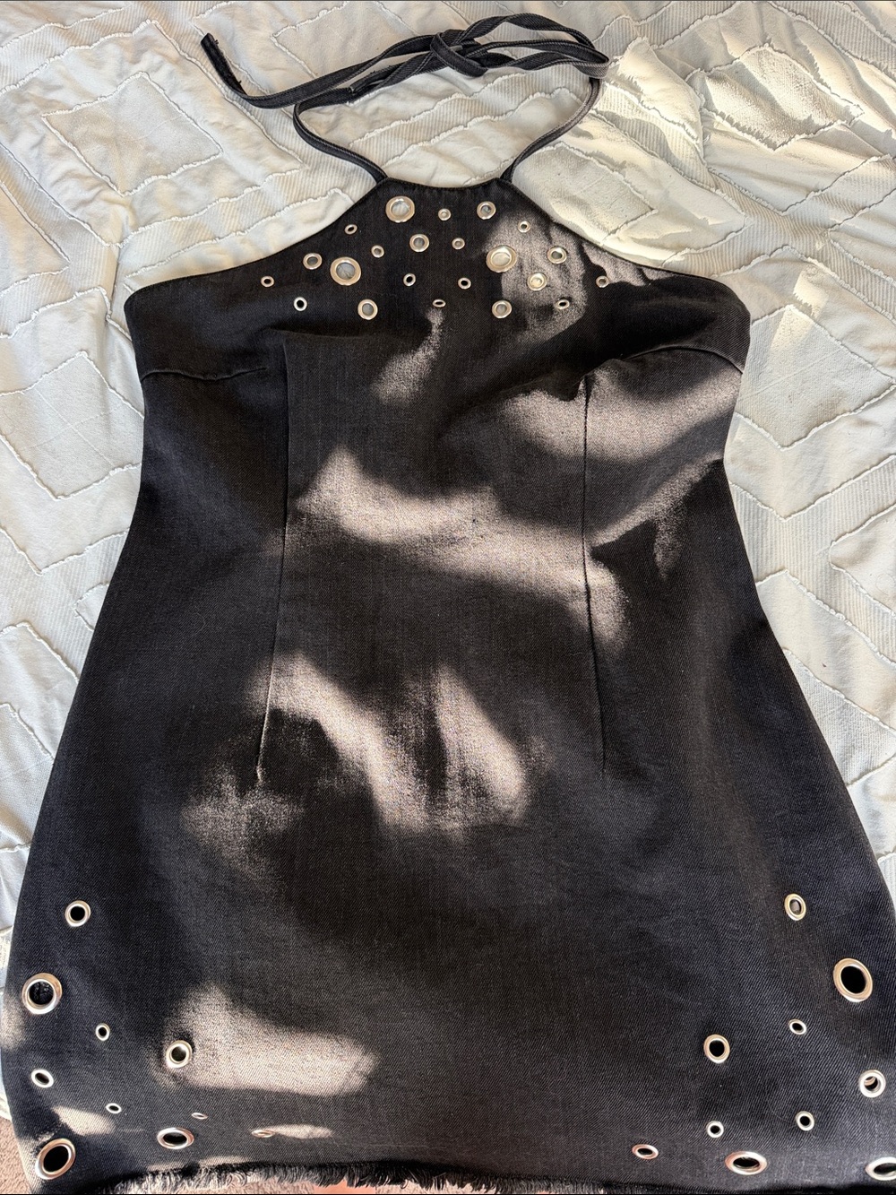 The Ragged Priest Black Halter Mini Dress with Silver Eyelets